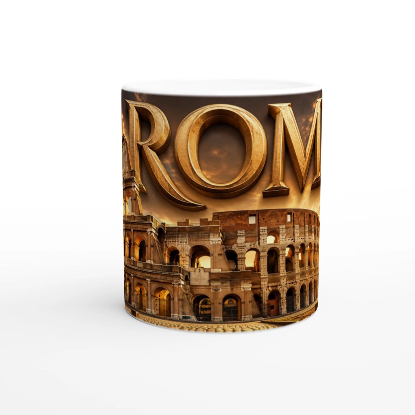 Colosseum Tasse – Keramikbecher mit Rom-Motiv, weißer Becher mit farbigem Rand