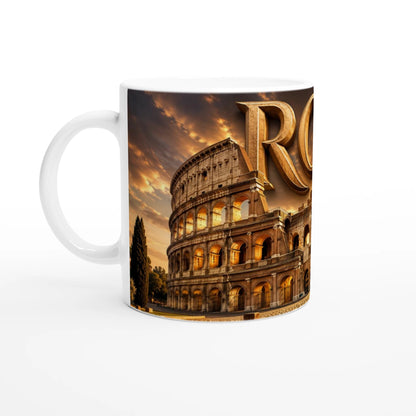Colosseum Tasse – Keramikbecher mit Rom-Motiv, weißer Rand und Henkel