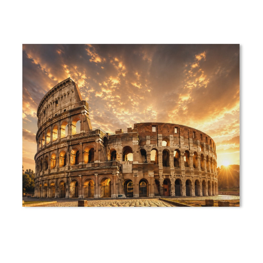 Colosseum Leinwanddruck Rom, 45x60 cm, Sonnenuntergang über dem Kolosseum, hochwertiges Canvas.
