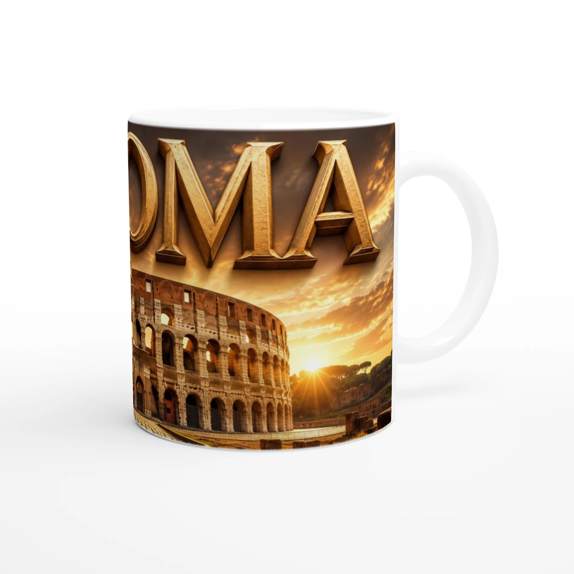 Colosseum Tasse – Keramikbecher mit Rom-Motiv, Kolosseum-Szene bei Sonnenuntergang