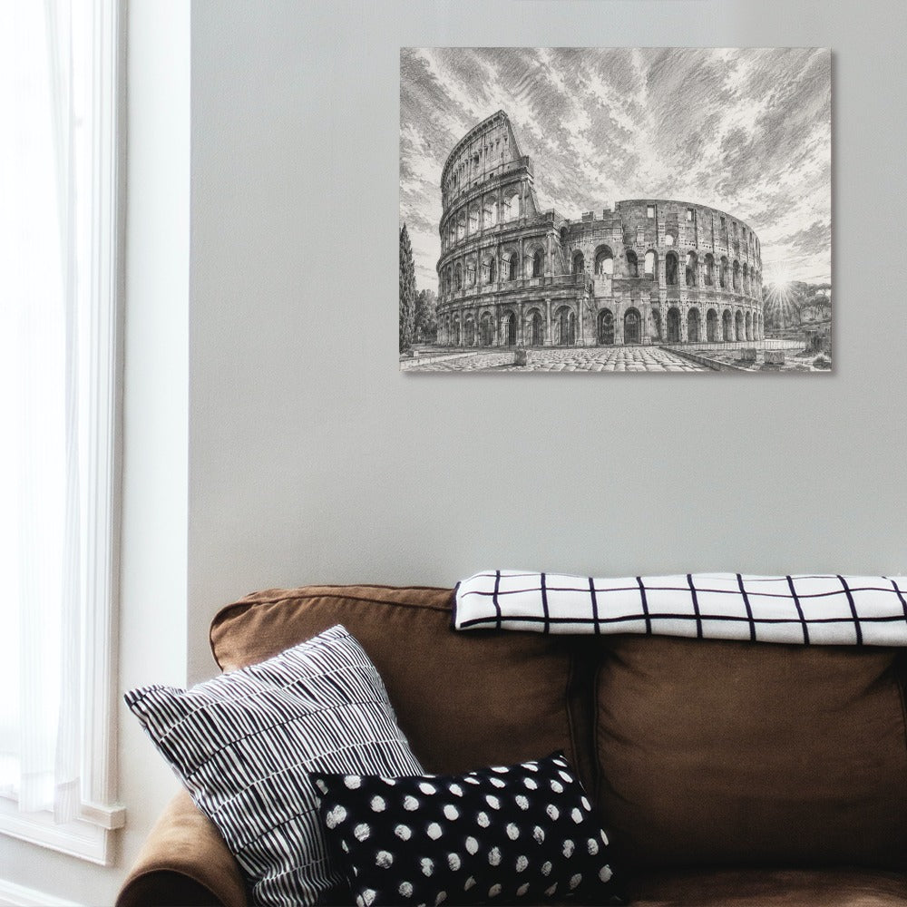 Colosseum Leinwanddruck Rom - Wandbild 45x60 cm, römische Architektur mit italienischem Flair im Canvas-Stil
