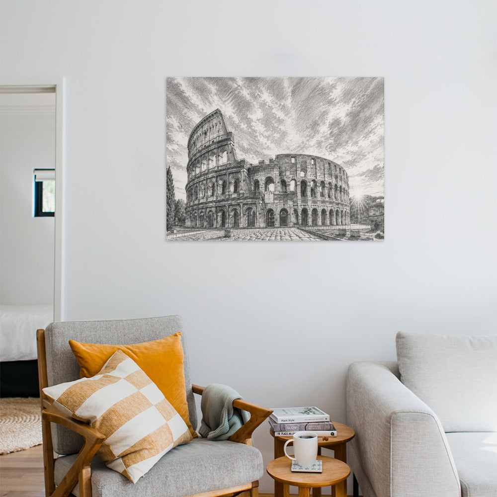 Colosseum Leinwanddruck Rom (45x60 cm) an heller Wohnzimmerwand, modernes Canvas-Design, dekoratives Wandbild.
