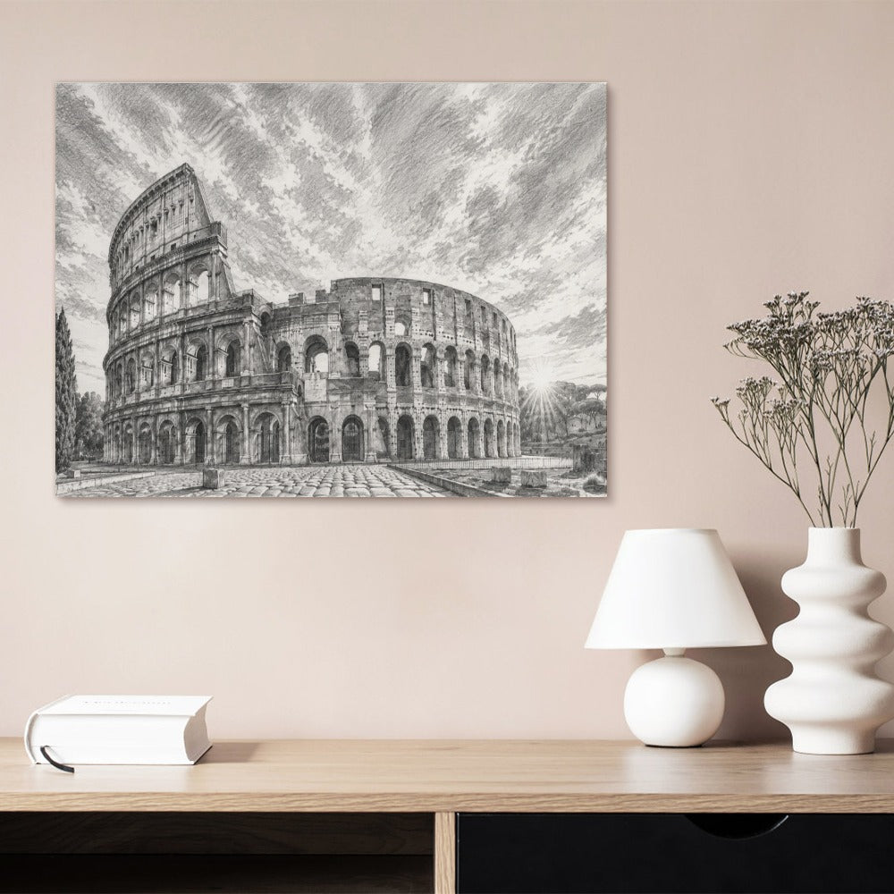 Colosseum Leinwanddruck Rom – Wandbild 45x60 cm, römische Architektur, Italien-Flair, farbstark und dekorativ.