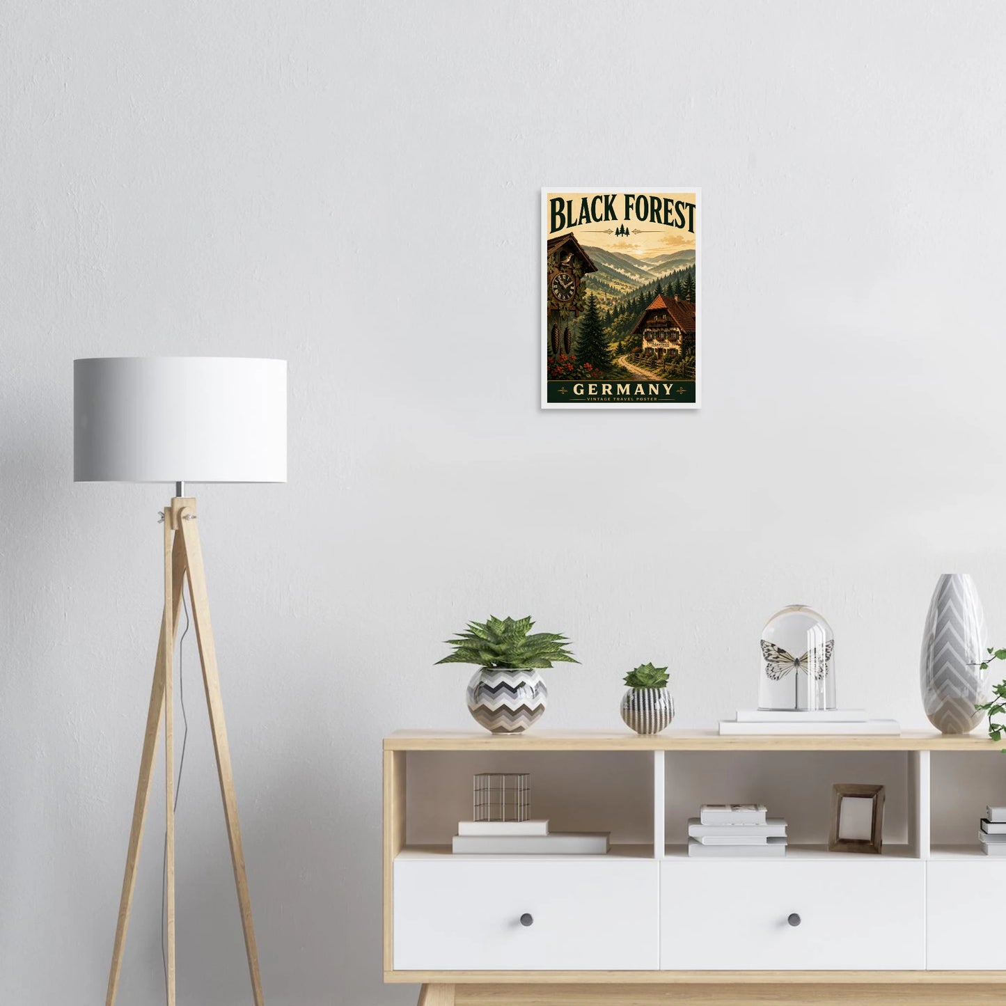 Schwarzwald Poster mit Holzrahmen – Wandbild Waldlandschaft, Vintage-Reiseplakat, Dekoration oder Geschenkidee
