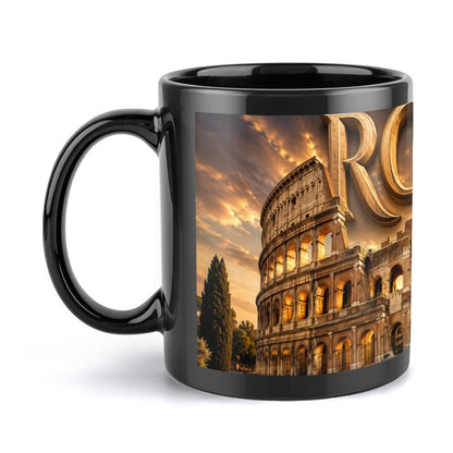 Colosseum Tasse – Keramikbecher mit Rom-Motiv, schwarzer Becher mit Colosseum-Foto