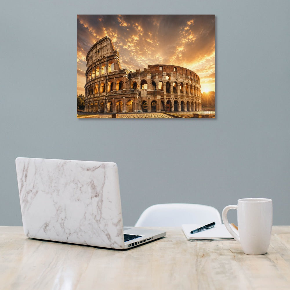 Colosseum Leinwanddruck Rom – Wandbild 45x60 cm mit warmem Sonnenuntergang über antiker Arena