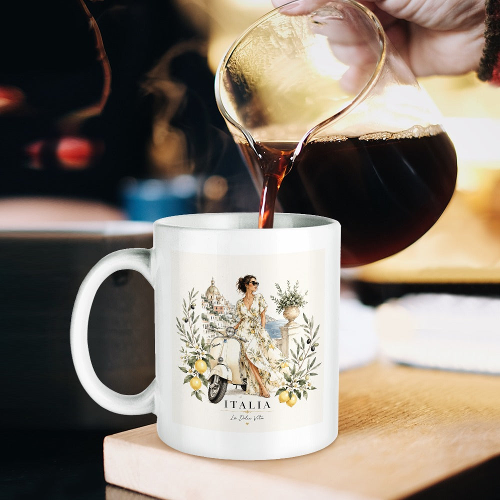 La Dolce Vita Tasse – Keramiktasse mit Vespa, Zitronen und Küstenflair, Italien-Motiv