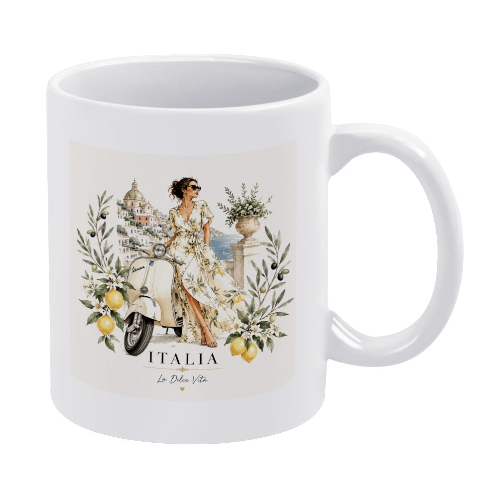La Dolce Vita Tasse – Italia-Motiv mit Vespa, Zitronen und Küstenflair auf Keramiktasse.