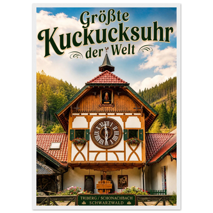 Poster Größte Kuckucksuhr der Welt mit Holzrahmen, Triberg im Schwarzwald