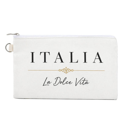 La Dolce Vita Kosmetiktasche – Italian Style, weiße Kosmetiktasche mit ITALIA-Logo und goldener Dekorlinie