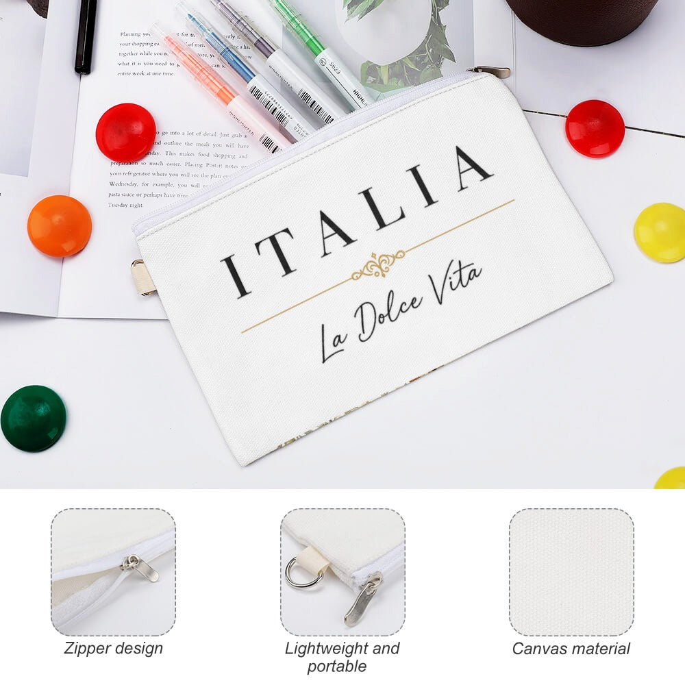 La Dolce Vita Kosmetiktasche – Italian Style mit Vespa, Zitronen und Küstenflair, weißes Canvas