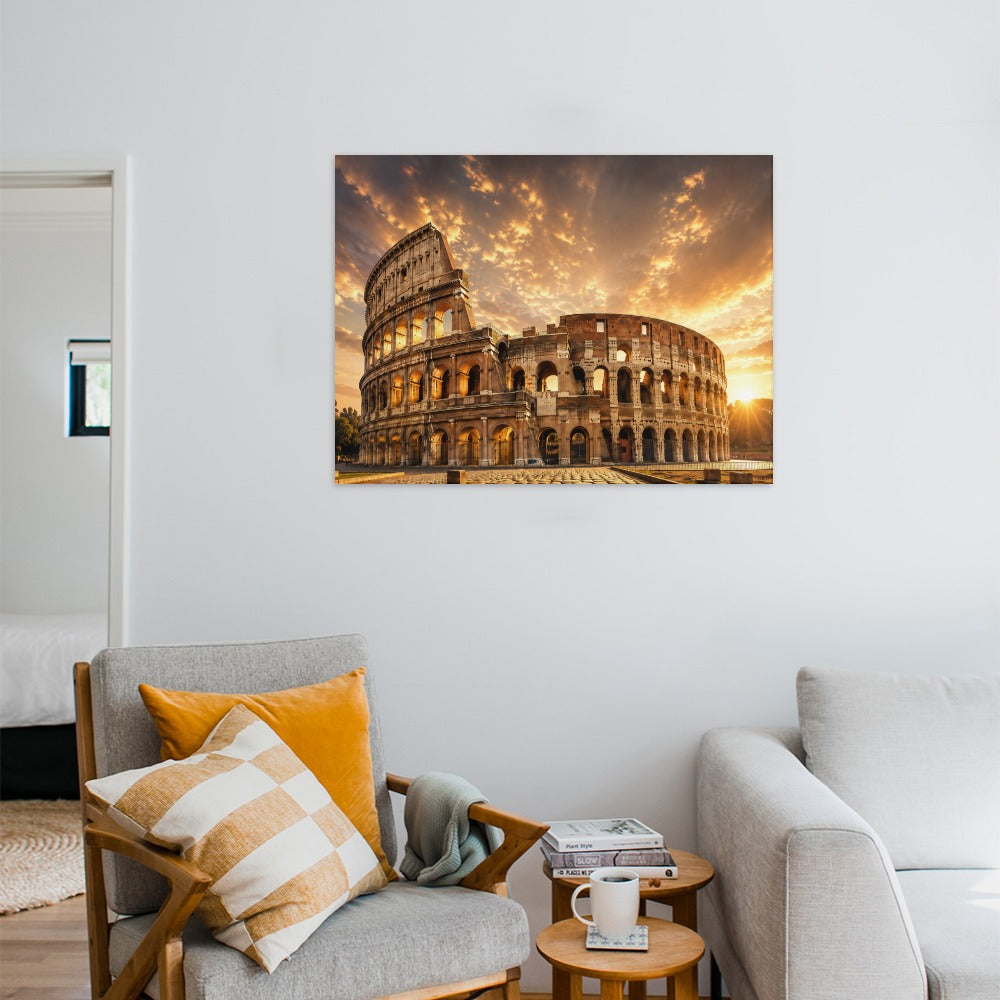 Colosseum Leinwanddruck Rom, Wandbild 45x60 cm, warmes Abendlicht betont antike Architektur