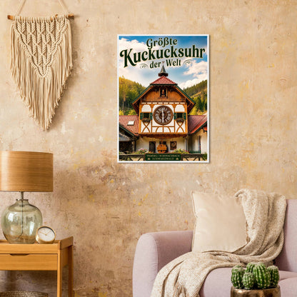 Größte Kuckucksuhr der Welt Poster im Holzrahmen als dekorative Wanddekoration