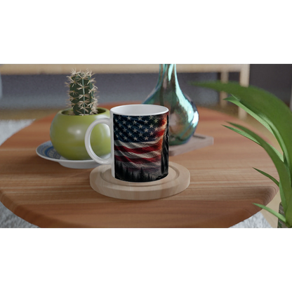 Schwarzwald Wolf United Flags Tasse mit Flaggenmotiv und US-Flaggen-Design, ideal für Kaffee.