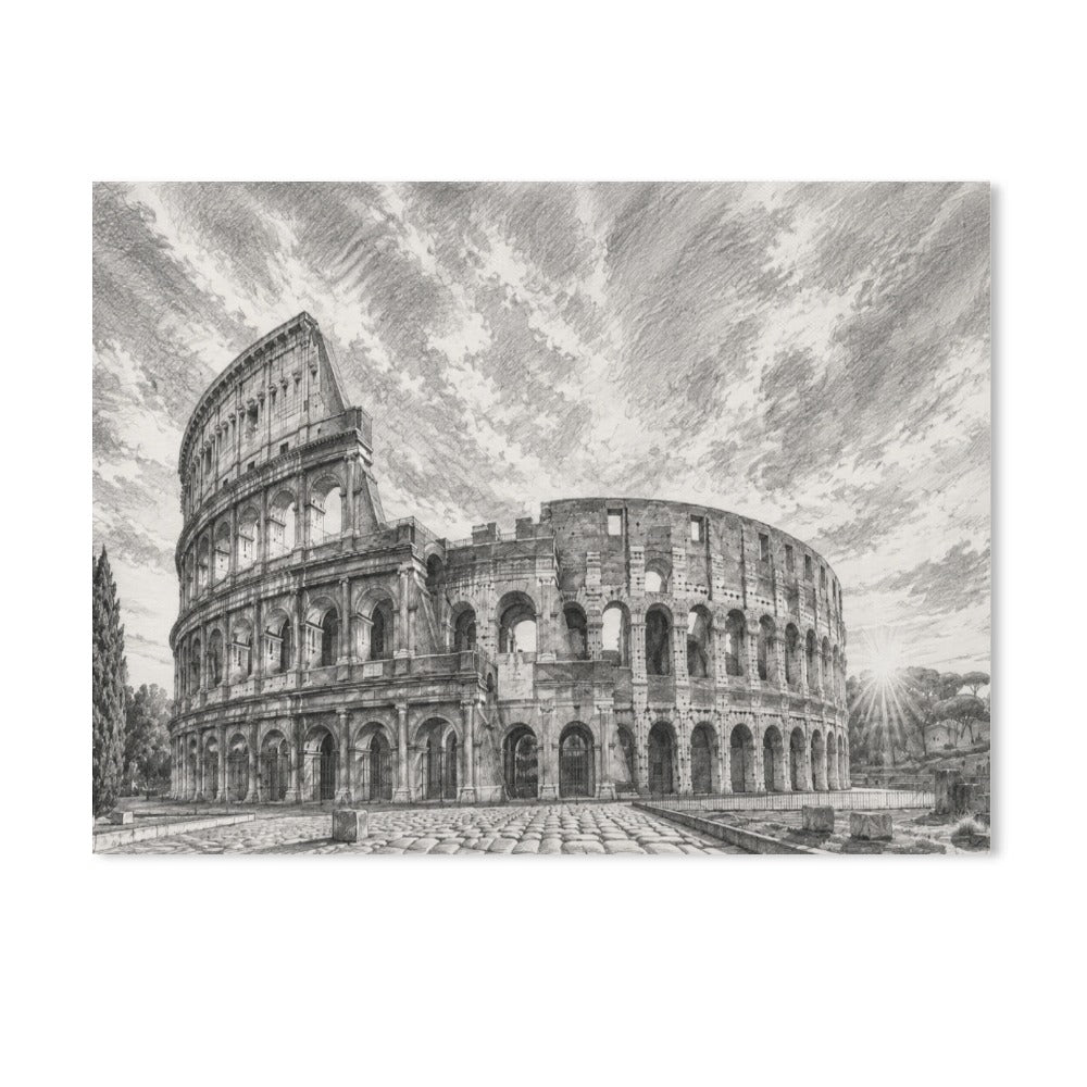 Colosseum Leinwanddruck Rom – Wandbild 45x60 cm mit detailierter, farbstarker Colosseum-Ansicht auf Canvas.