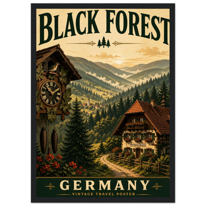 Schwarzwald Poster mit Holzrahmen – Vintage-Wandbild einer malerischen Schwarzwaldlandschaft
