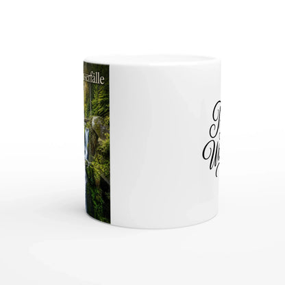 Triberger Wasserfälle Tasse – Keramikbecher mit Schwarzwald-Motiv, glänzend weiß, Souvenir